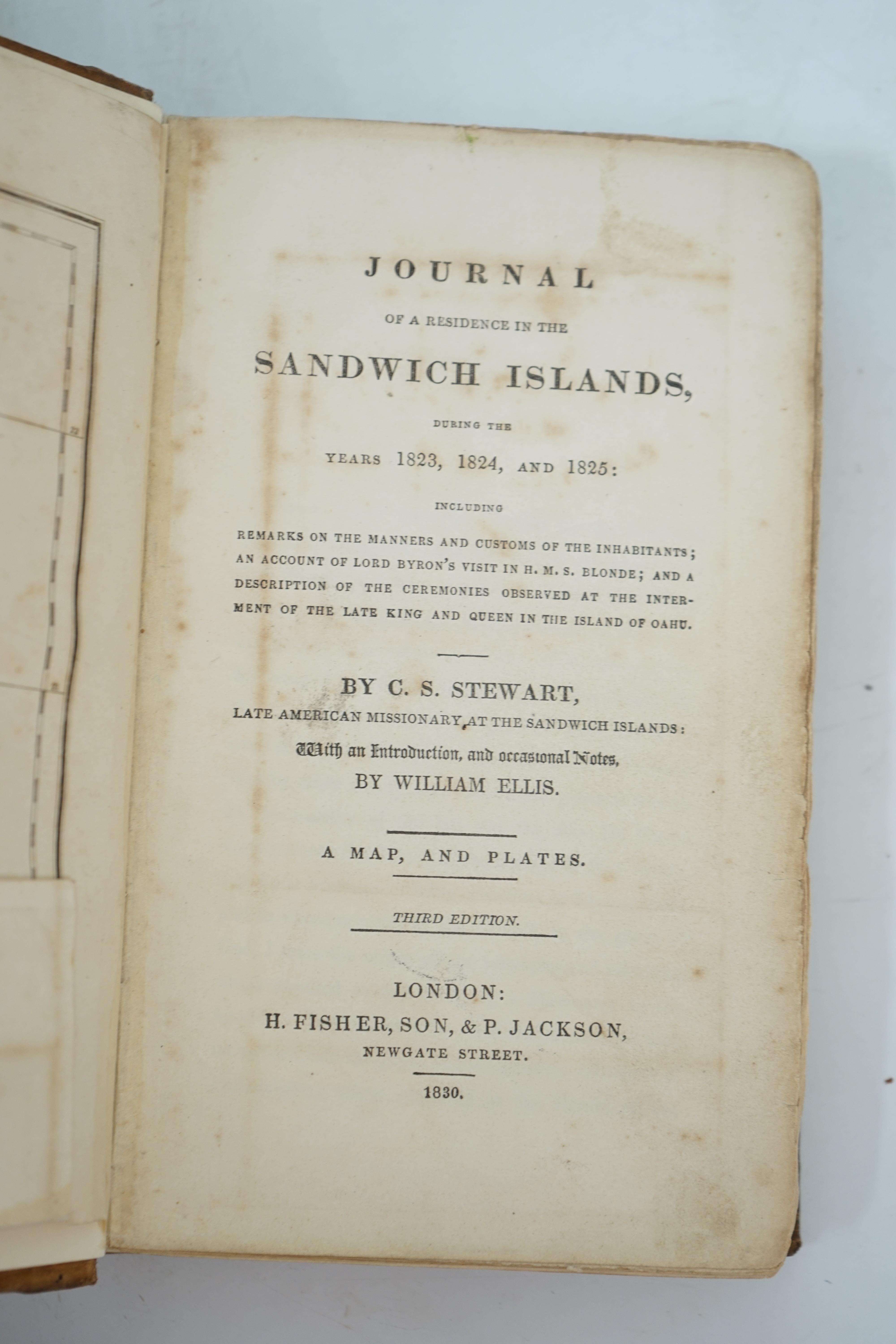 Stewart, Charles Samuel - Journal of a Residence in the Sandwich Islands, during the years 1823, 1824, and 1825, 3rd edition, 8vo, rebound cloth, with 1 folded engraved map and 1 plate (of 3), H. Fisher, Son, & P.Jackson